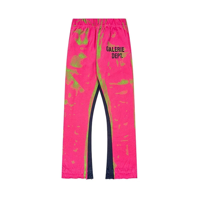 Gallery Dept. "GALERIE DEPT." Lime Green Tie-Dye Wash Contrast Panel Sweatpants - Hot Pink Hover Image