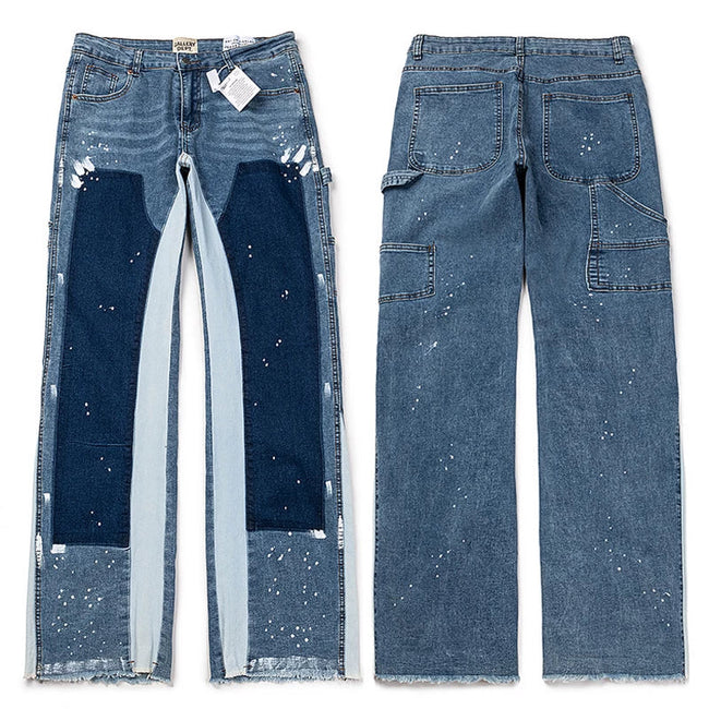 Gallery Dept. Contrast Knee Patch & Paint Splatter Blue Denim Jeans Hover Image