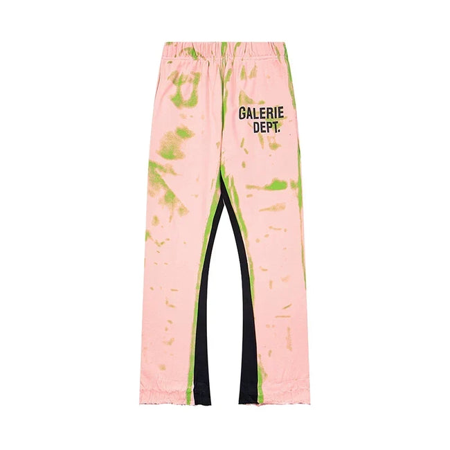 Gallery Dept. "GALERIE DEPT." Lime Green Tie-Dye Wash Contrast Panel Sweatpants - Soft Pink Hover Image