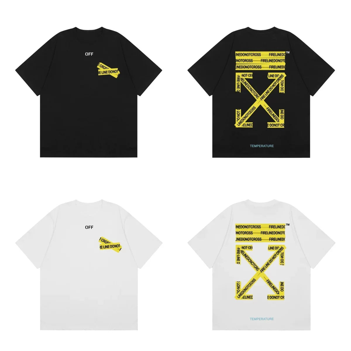 Off-White Yellow Warning Tape Arrow Cross Print Short Sleeve T-Shirt