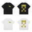Off-White Yellow Warning Tape Arrow Cross Print Short Sleeve T-Shirt
