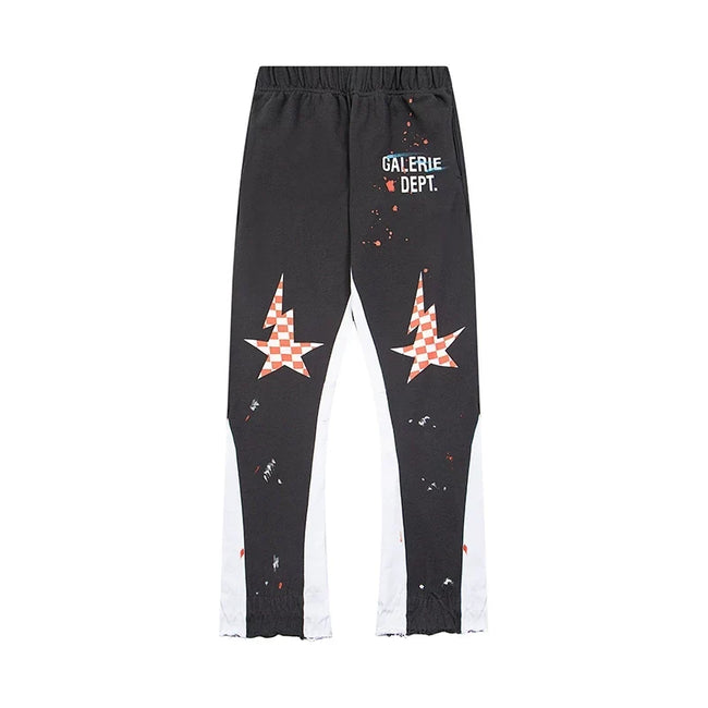 Gallery Dept. Paint Splatter Checkerboard Star Flare Sweatpants - Black/White Hover Image