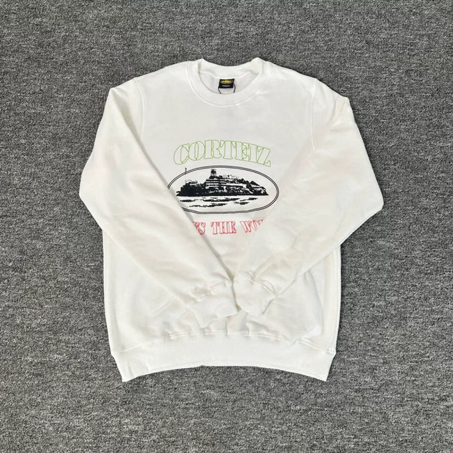Corteiz "Rules The World" Island Logo Heavyweight Crewneck Sweatshirt - White Hover Image