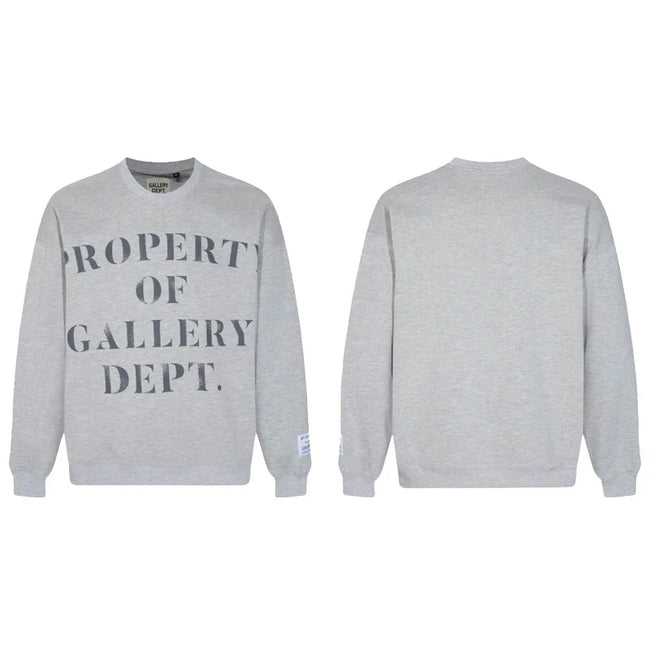 Gallery Dept. Heather Grey Crewneck – “Property Of” Stacked Print Hover Image