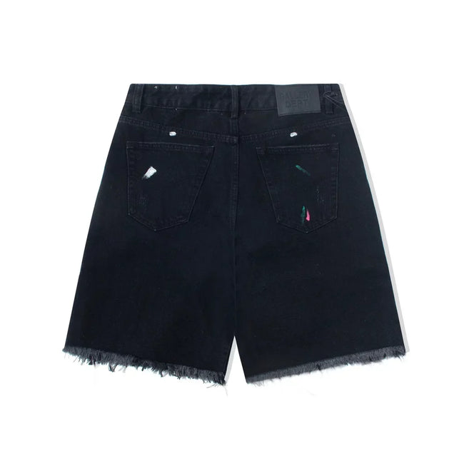 Gallery Dept. Distressed Paint Splatter Black Denim Shorts Main Image