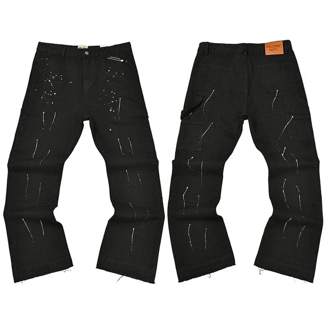 Gallery Dept. Spray Stripe & Paint Splatter Black Cargo Pants Hover Image