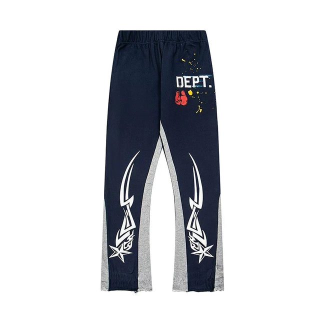 Gallery Dept. "DEPT." Tribal Star Graphic Contrast Panel Sweatpants - Navy & Grey Hover Image