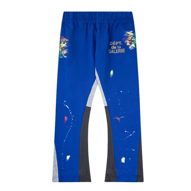 Gallery Dept. "DEPT. de la GALERIE" Paint Splatter Contrast Panel Sweatpants - Royal Blue Hover Image