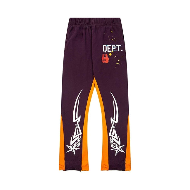 Gallery Dept. "DEPT." Tribal Star Graphic Contrast Panel Sweatpants - Deep Purple & Orange Hover Image