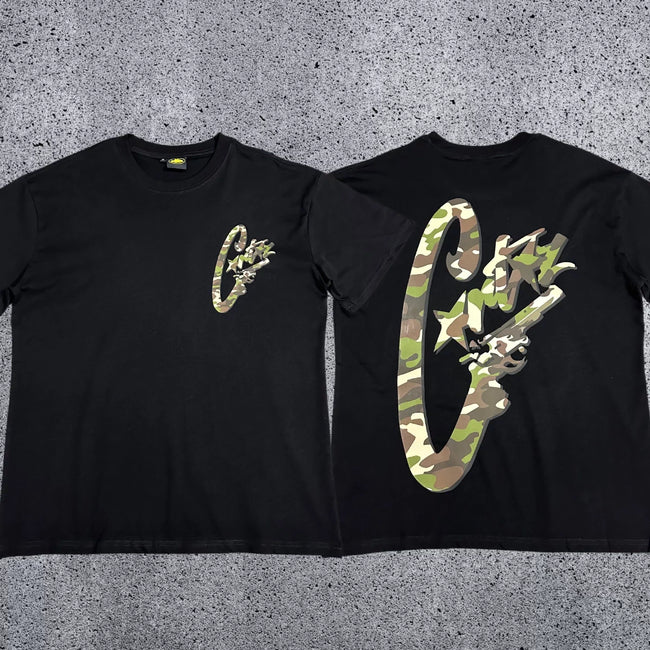Corteiz Camo Gunslinger T-Shirt – Black/Camo Hover Image