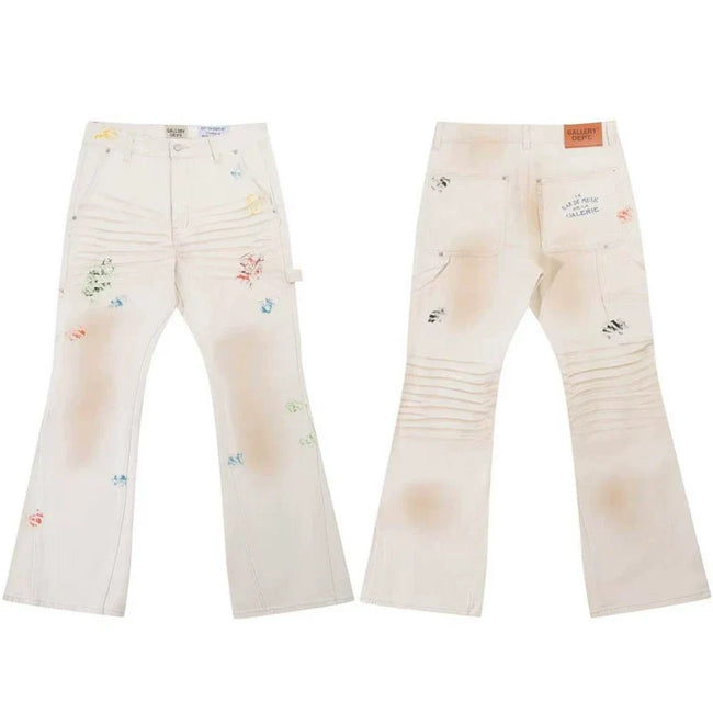 Gallery Dept. Pleated Multi-Color Paint Splatter Off-White Cargo Pants Hover Image