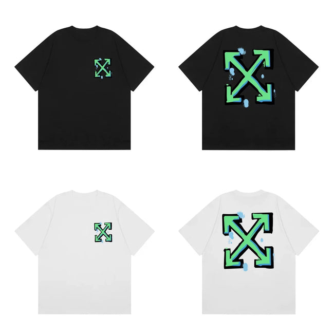 Off-White Neon Green Arrow Cross Print Short Sleeve T-Shirt Hover Image
