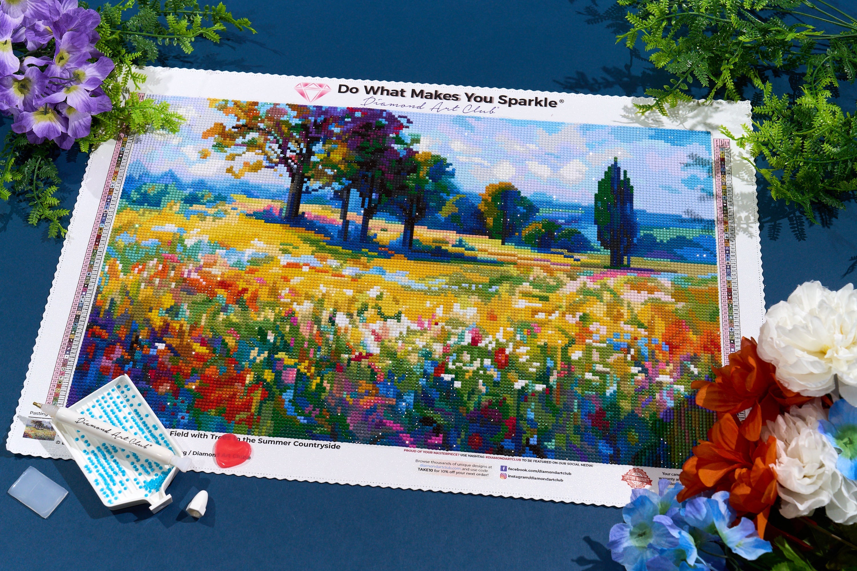 Wildflower Field with Trees in the Summer Countryside