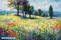Wildflower Field with Trees in the Summer Countryside